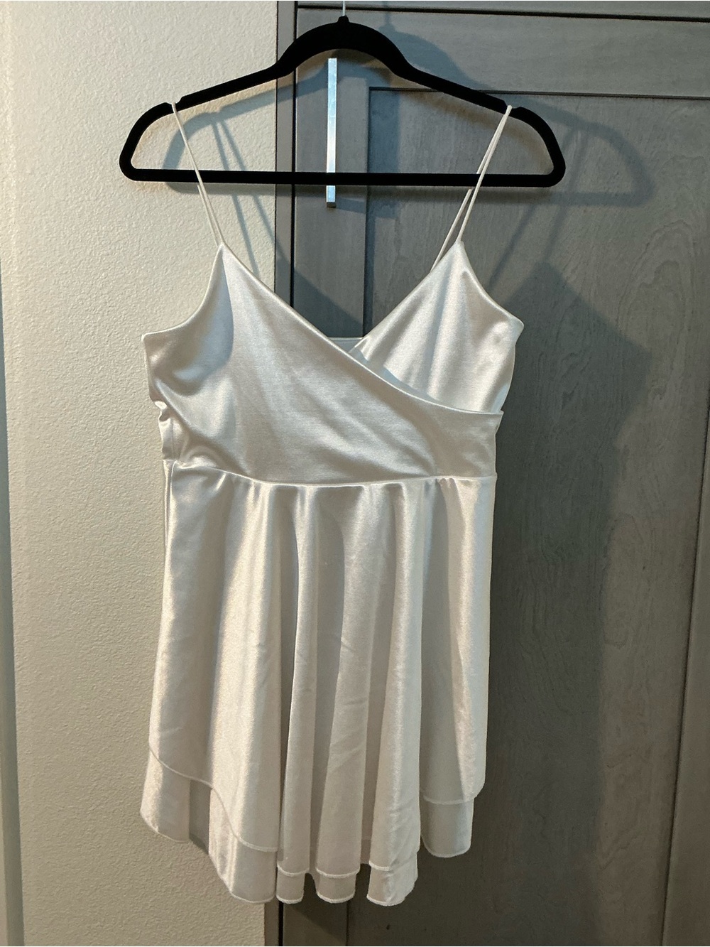 SHEIN White Satin Mini Dress with Spaghetti Straps